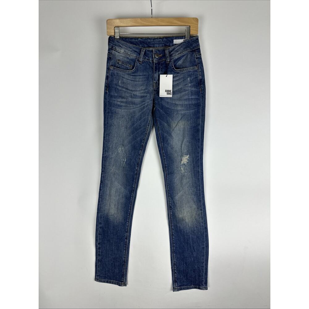 ANINE BING Low Rise Denim Jeans Straight Leg Blue Size 23